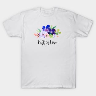 Fall in Love blue flowers design T-Shirt